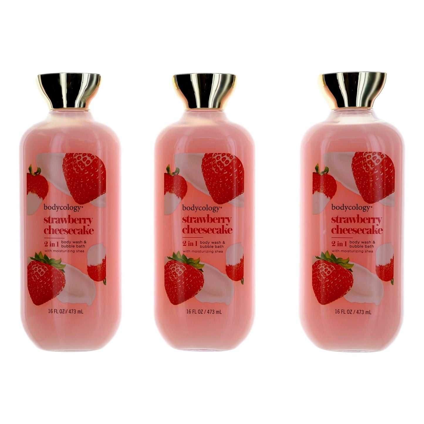 Bodycology – Strawberry Cheesecake 2-in-1 Body Wash & Bubble Bath for Women (3-Pack 16 oz) product image
