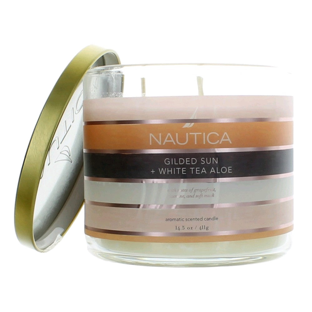 Nautica – Nautica 14.5oz Soy Wax Blend 3 Wick Candle - Gilded Sun & White Tea Aloe Fragrance (14.5 oz) product image