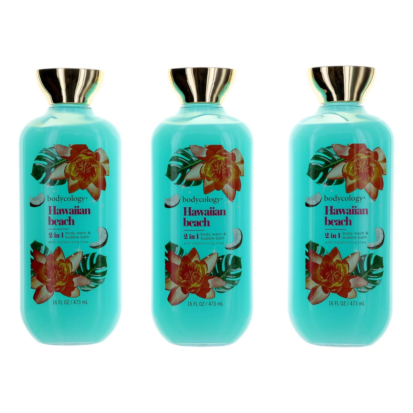 Bodycology – Hawaiian Beach 2-in-1 Body Wash & Bubble Bath for Women (3-Pack 16 oz) product image