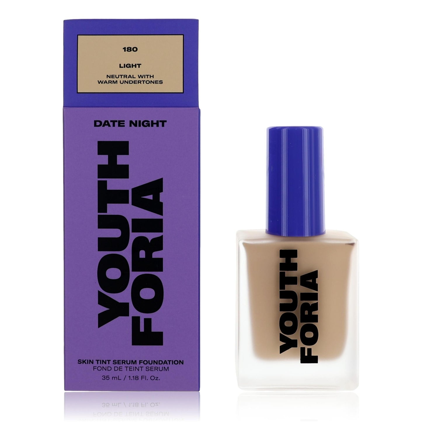 Youthforia – Date Night Skin Tint Serum Foundation 180 Light, 1.18 Oz