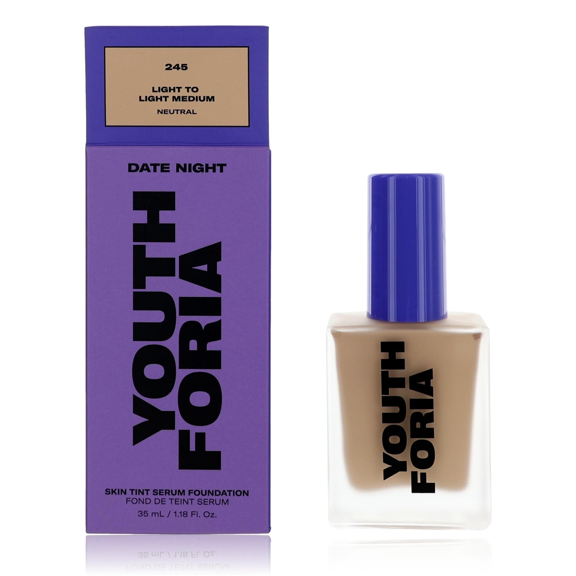 Youthforia – Date Night Skin Tint Serum Foundation 245 Light To Light Medium, 1.18 Oz