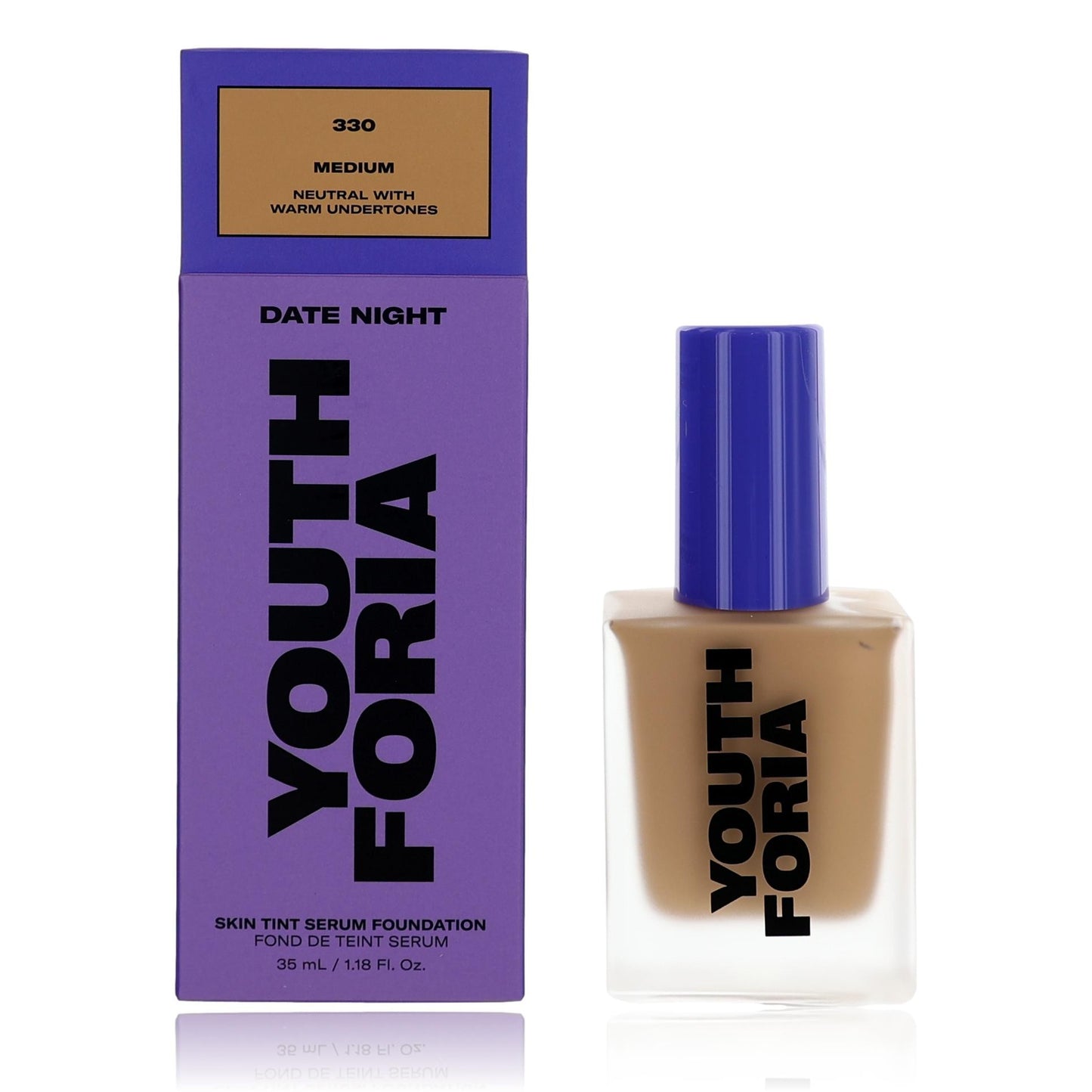 Youthforia – Date Night Skin Tint Serum Foundation 330 Medium, 1.18 Oz