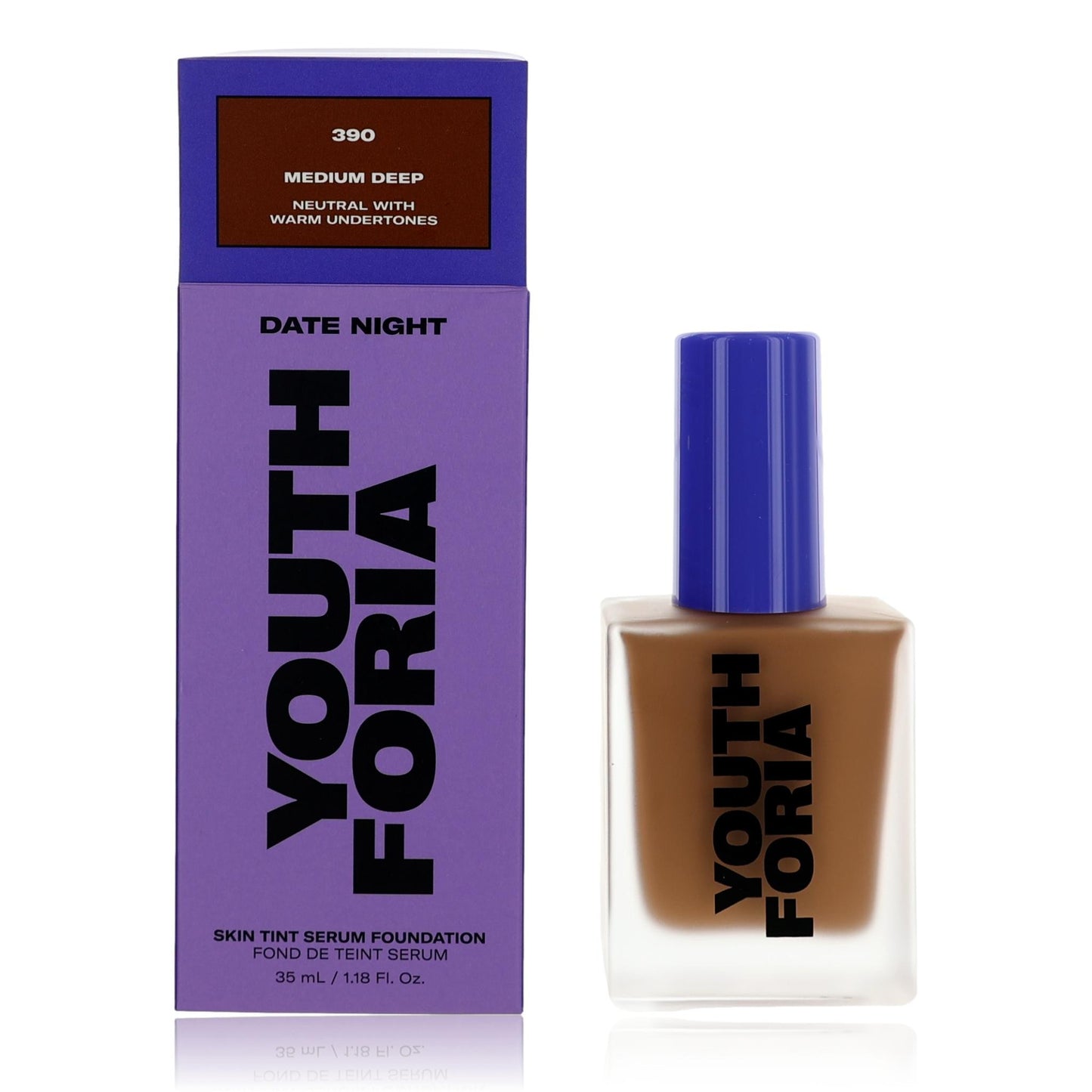 Youthforia – Date Night Skin Tint Serum Foundation 390 Medium Deep, 1.18 Oz