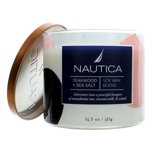 Nautica – Nautica 14.5 oz Soy Wax Blend 3 Wick Candle - Teakwood & Sea Salt Fragrance (14.5 oz) product image