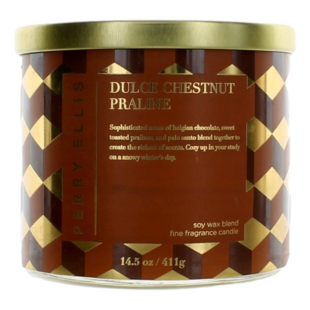 Perry Ellis – Perry Ellis 14.5oz Soy Wax Blend 3 Wick Candle - Dulce Chestnut Praline Fragrance (14.5 oz) product image